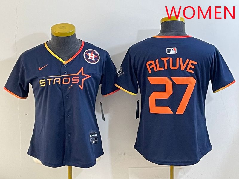 Women Houston Astros 27 Altuve Drak Blue Three generations Joint Name 2025 Nike MLB Jersey style 41011